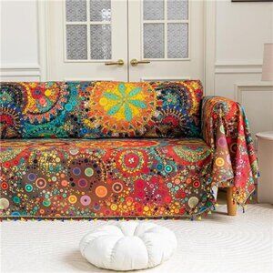 71"x134"Boho Couch Cover Sofa Covers Tassels  for Sectional Sofa Washable